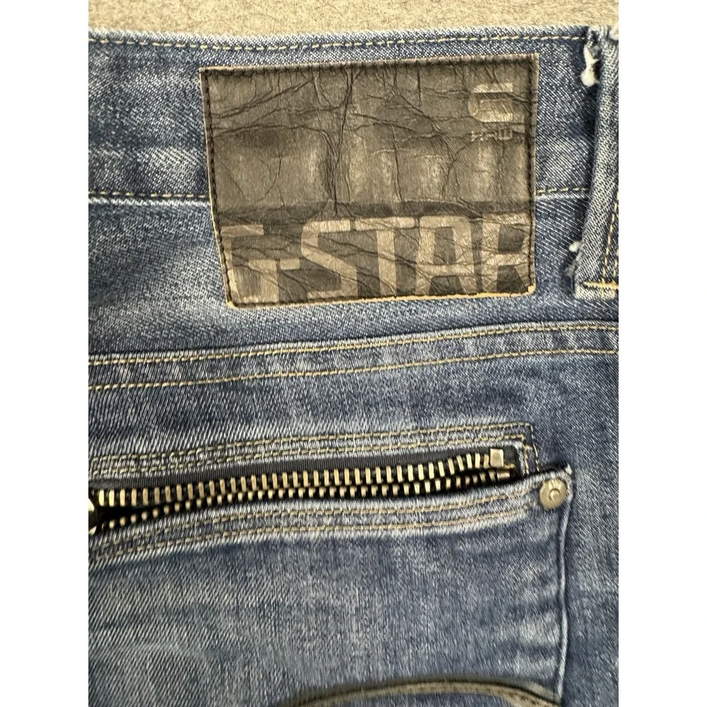 G Star Raw Jeans Mens 33x30 Blue Attacc Slim Straight Whiskering Faded $190